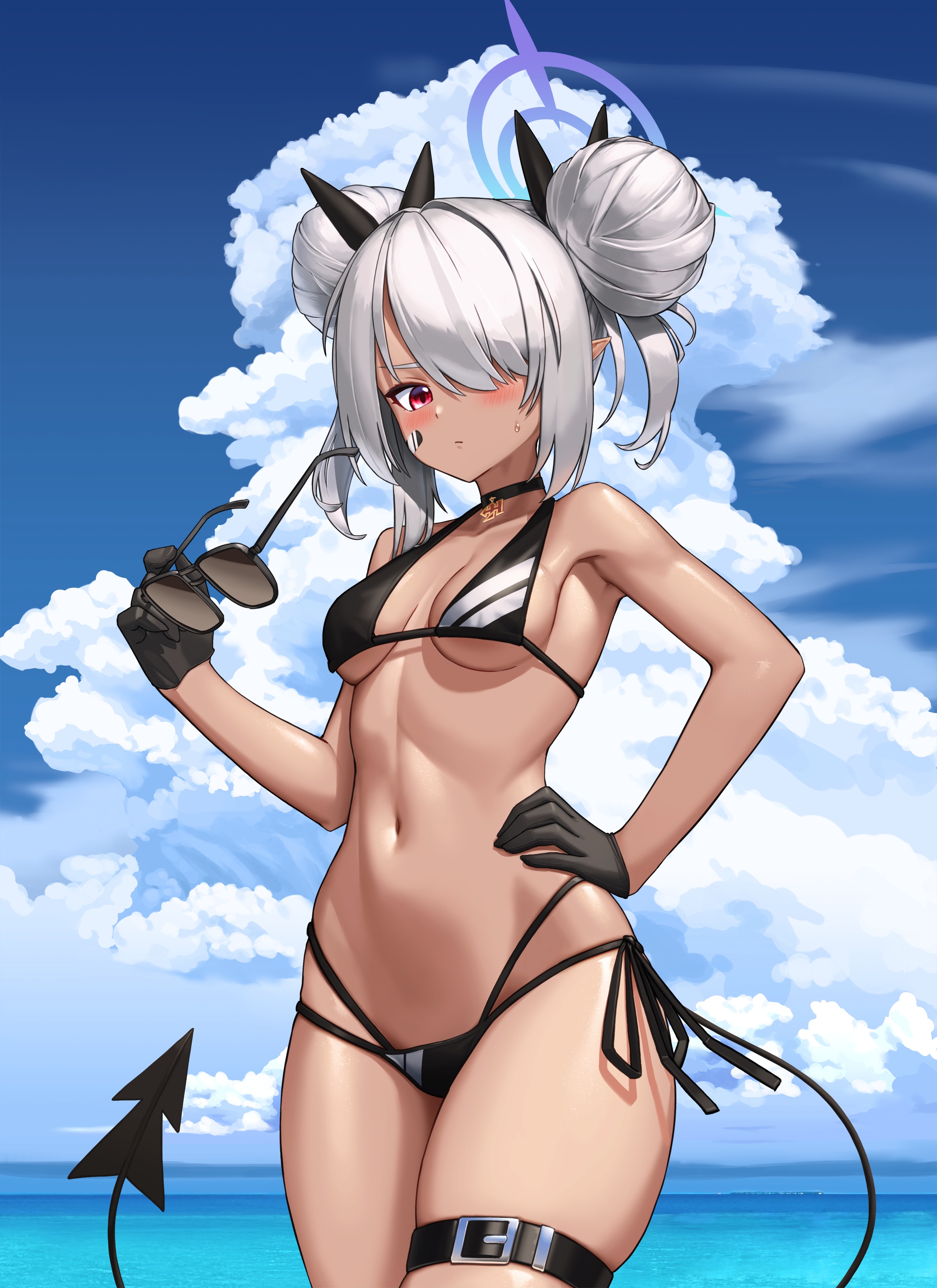 Neowise Blue Archive Shiromi Iori Bandaid Bikini Garter Halo Megane